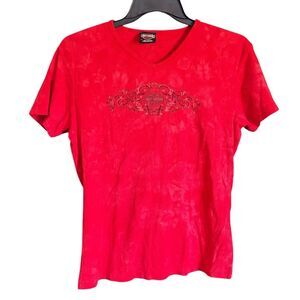 Harley-Davidson Women's Bright Red V-Neck 100% Cotton Tee Arbor Vitae WI- XL